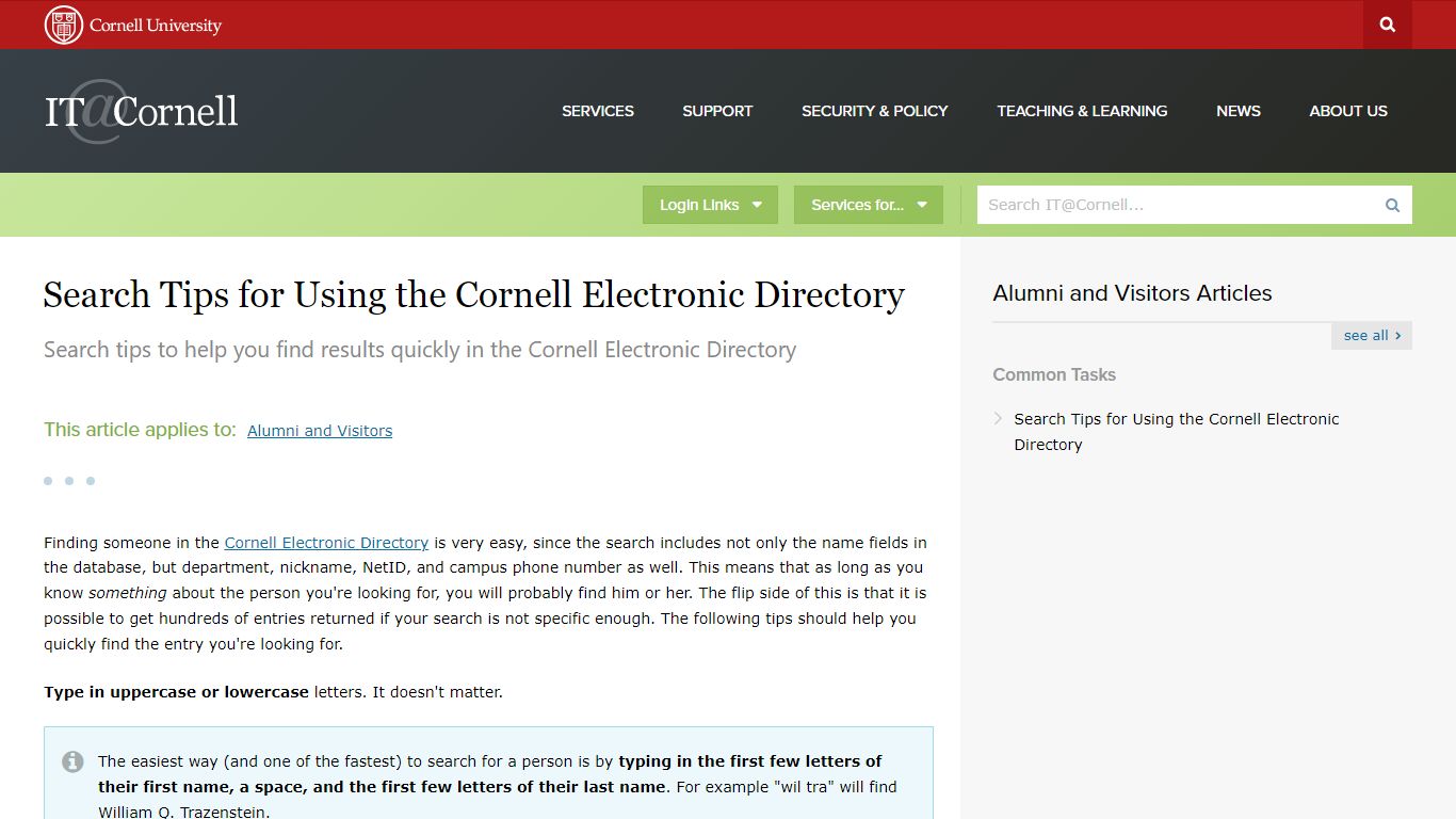 Search Tips for Using the Cornell Electronic Directory ...